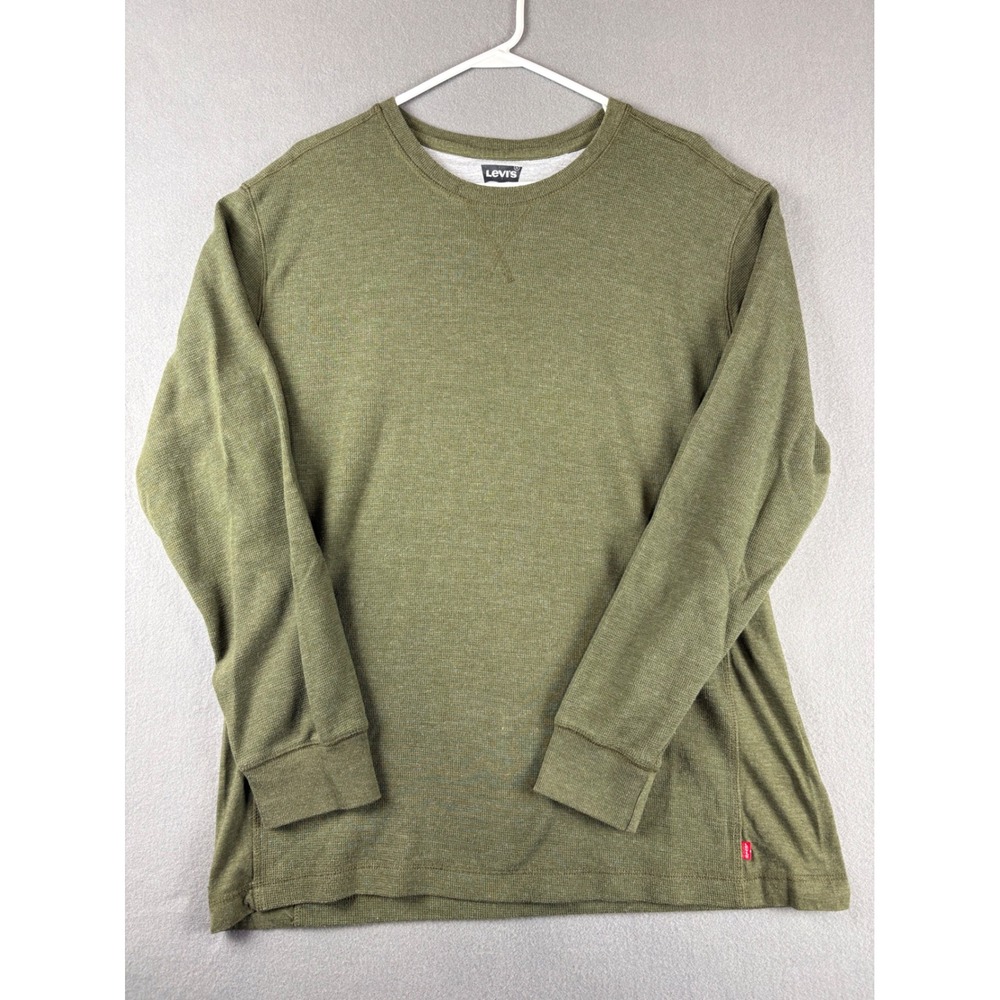 Levis Mens XL Long Sleeve Thermal Shirt Waffle Knit Olive Green 3LMLK1673